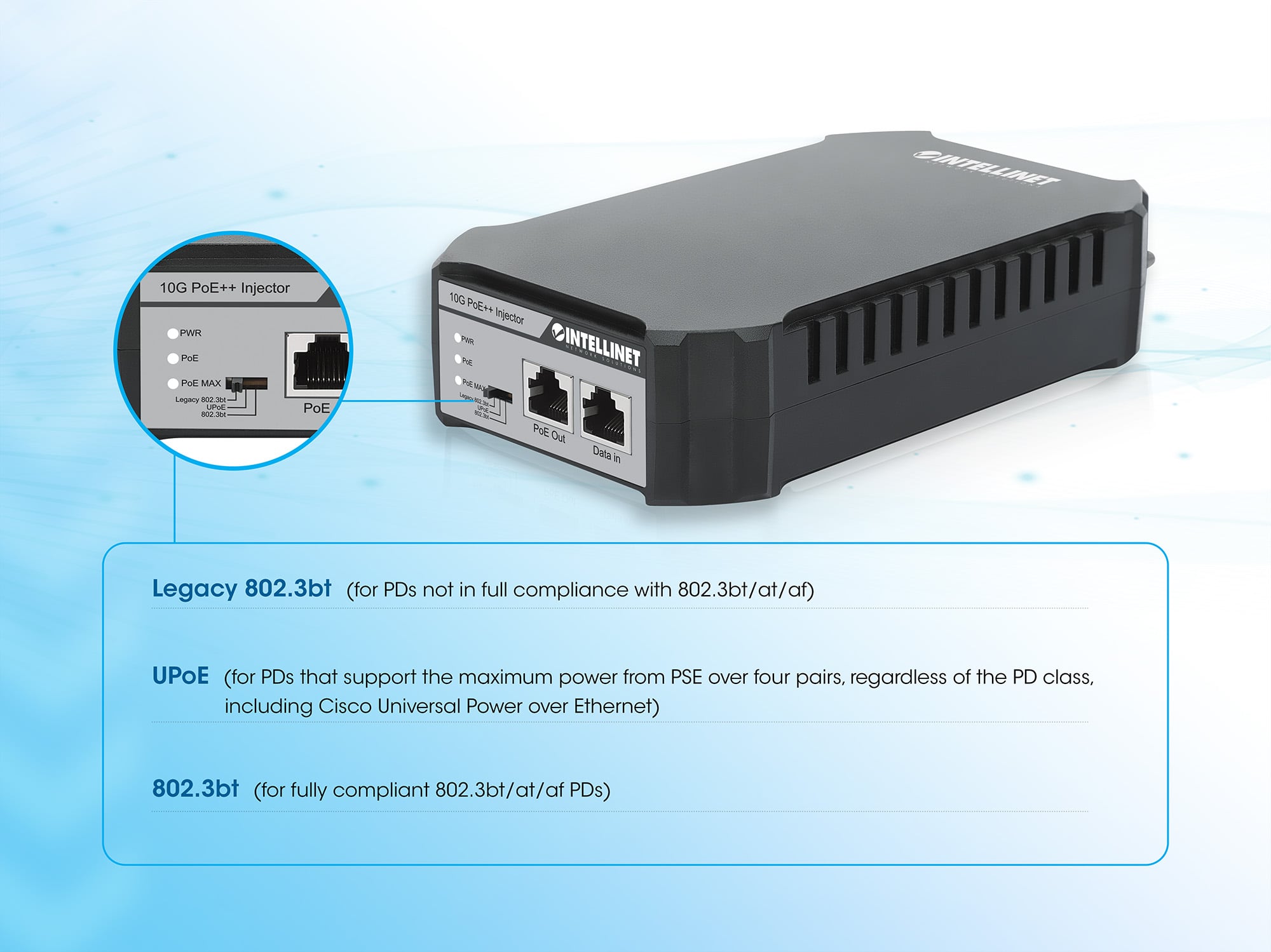 Iniettore PoE++ 10G - Intellinet I-SWHUB POE-10G