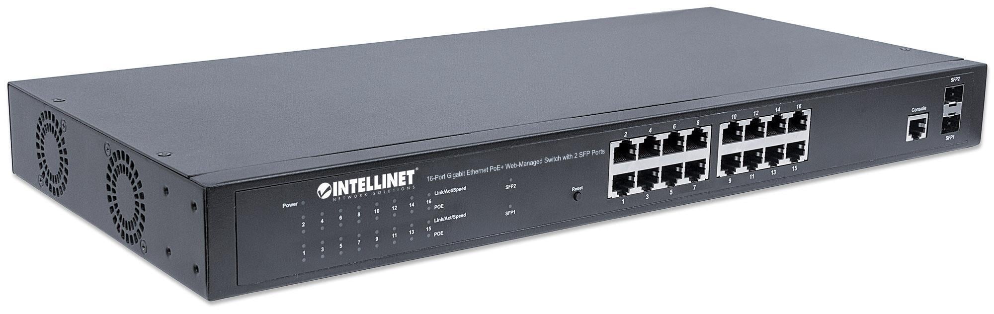 Switch Gigabit Ethernet 16 Porte PoE+ Web Managed con 2 Porte SFP - Intellinet I-SWHUB POE-341