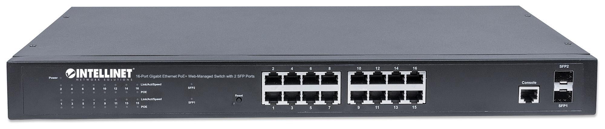 Switch Gigabit Ethernet 16 Porte PoE+ Web Managed con 2 Porte SFP - Intellinet I-SWHUB POE-341