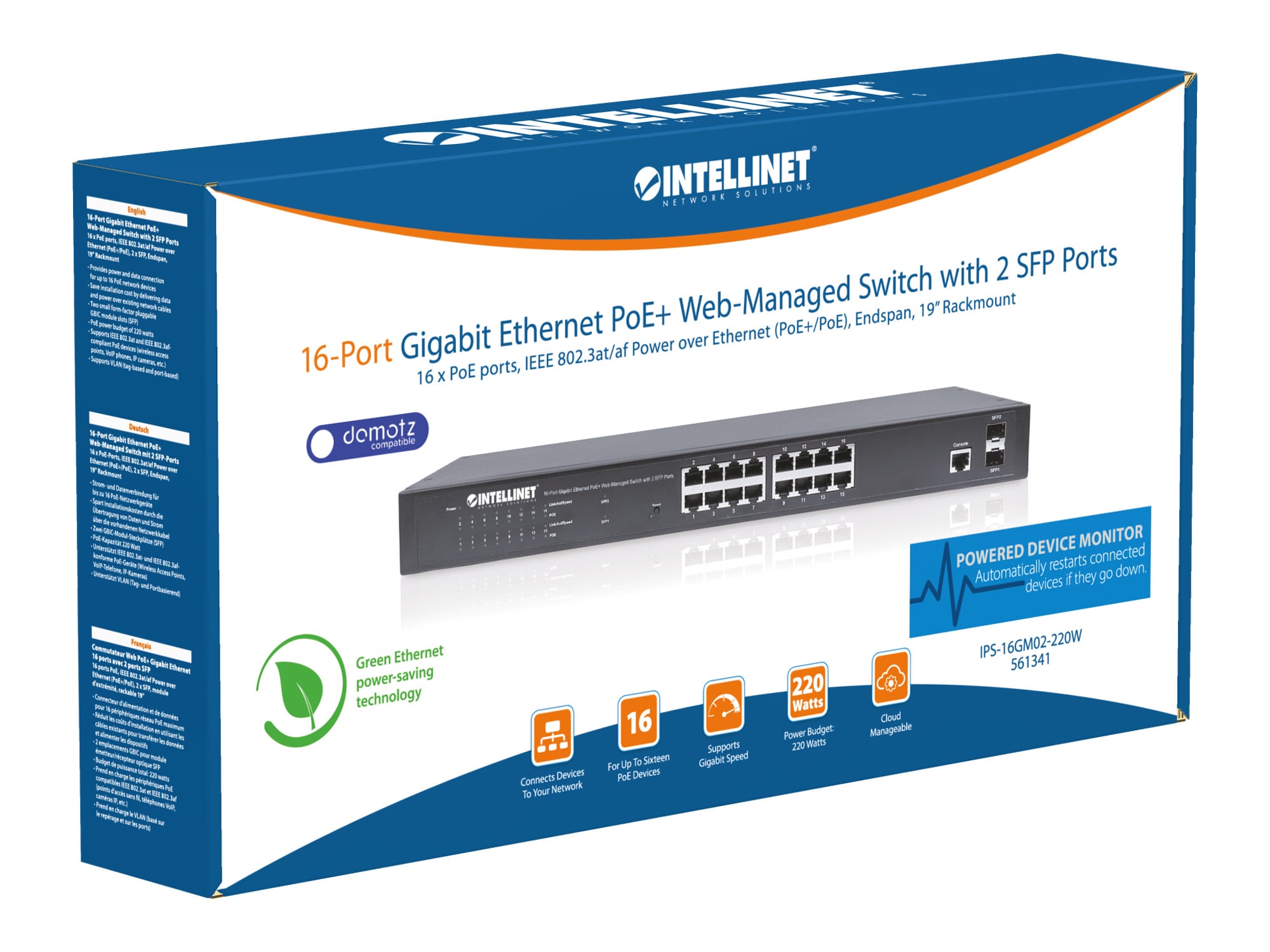 Switch Gigabit Ethernet 16 Porte PoE+ Web Managed con 2 Porte SFP - Intellinet I-SWHUB POE-341