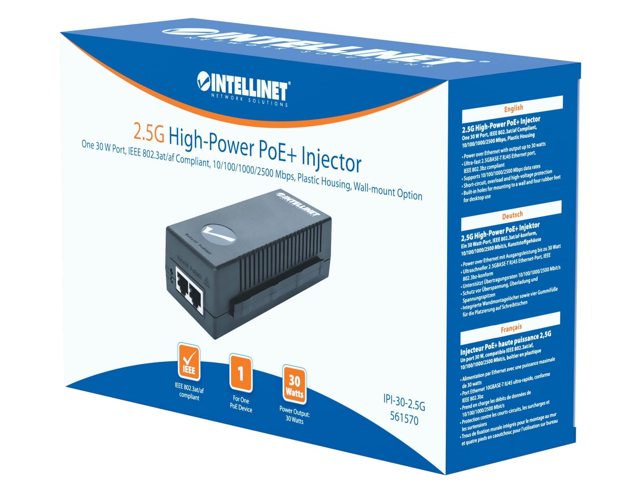 Iniettore PoE+ High Power 2.5G 30W - Intellinet I-SWHUB POE-570