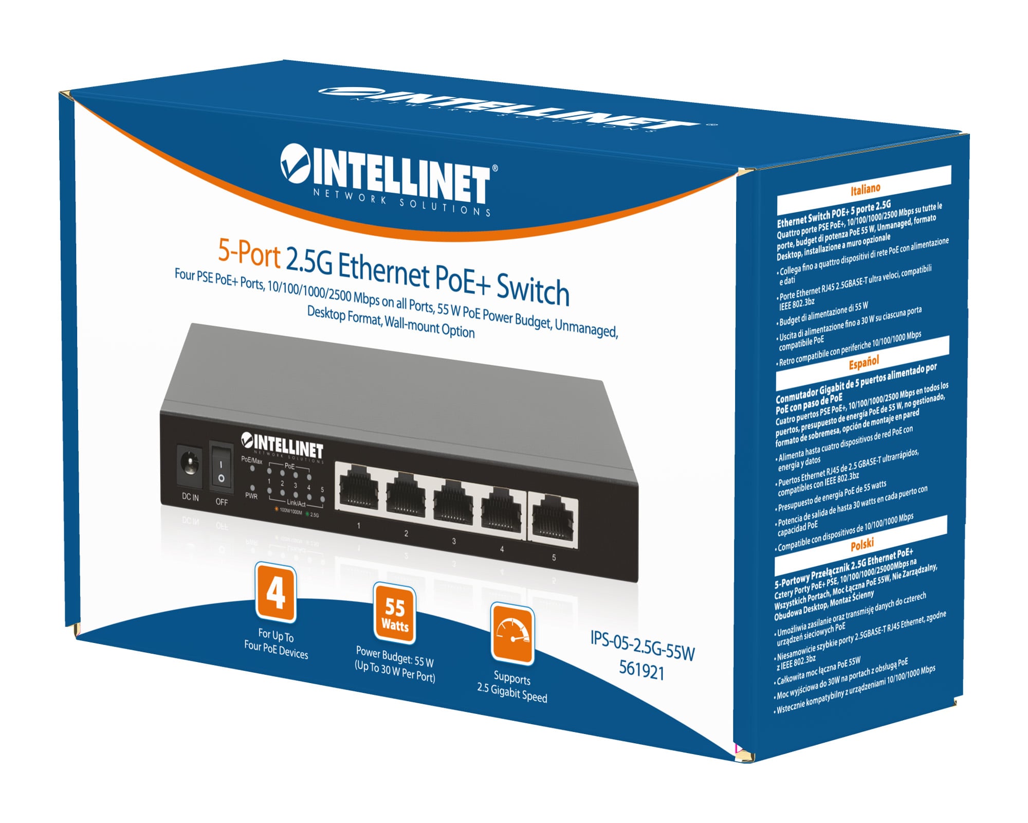 Ethernet Switch POE+ 5 Porte 2.5G - Intellinet I-SWHUB POE-921