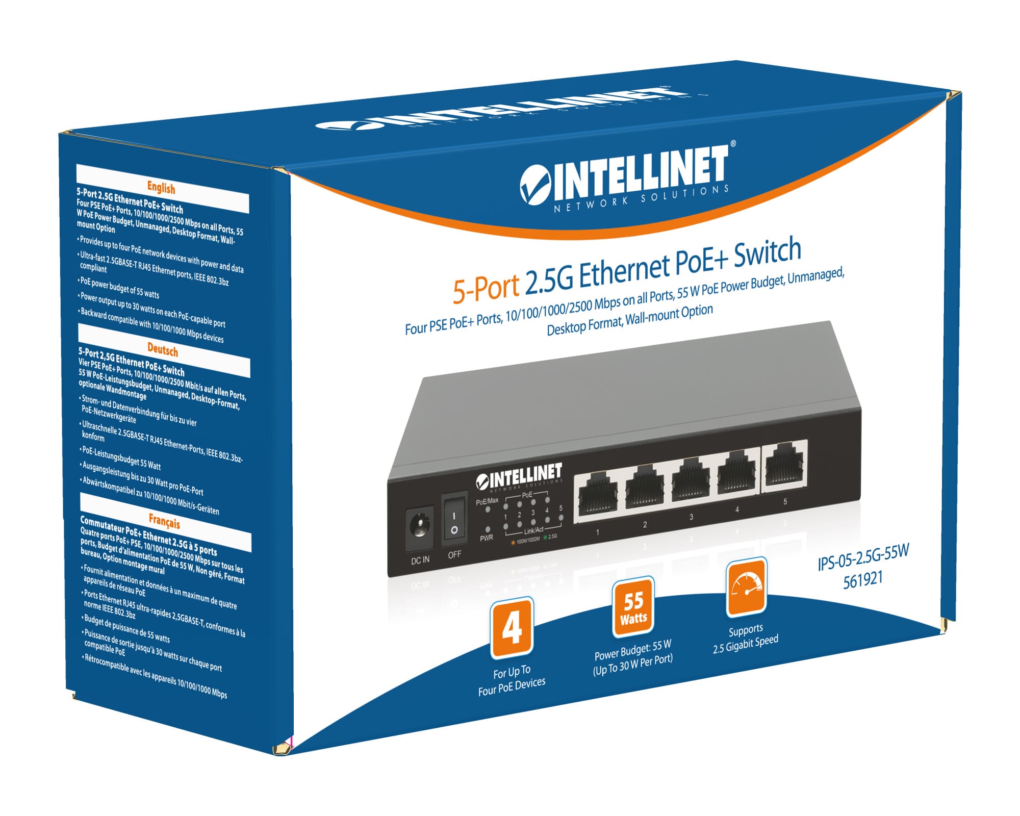 Ethernet Switch POE+ 5 Porte 2.5G - Intellinet I-SWHUB POE-921