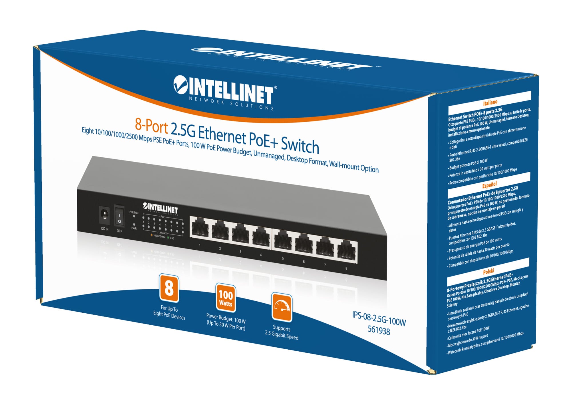 Ethernet Switch POE+ 8 Porte 2.5G - Intellinet I-SWHUB POE-938