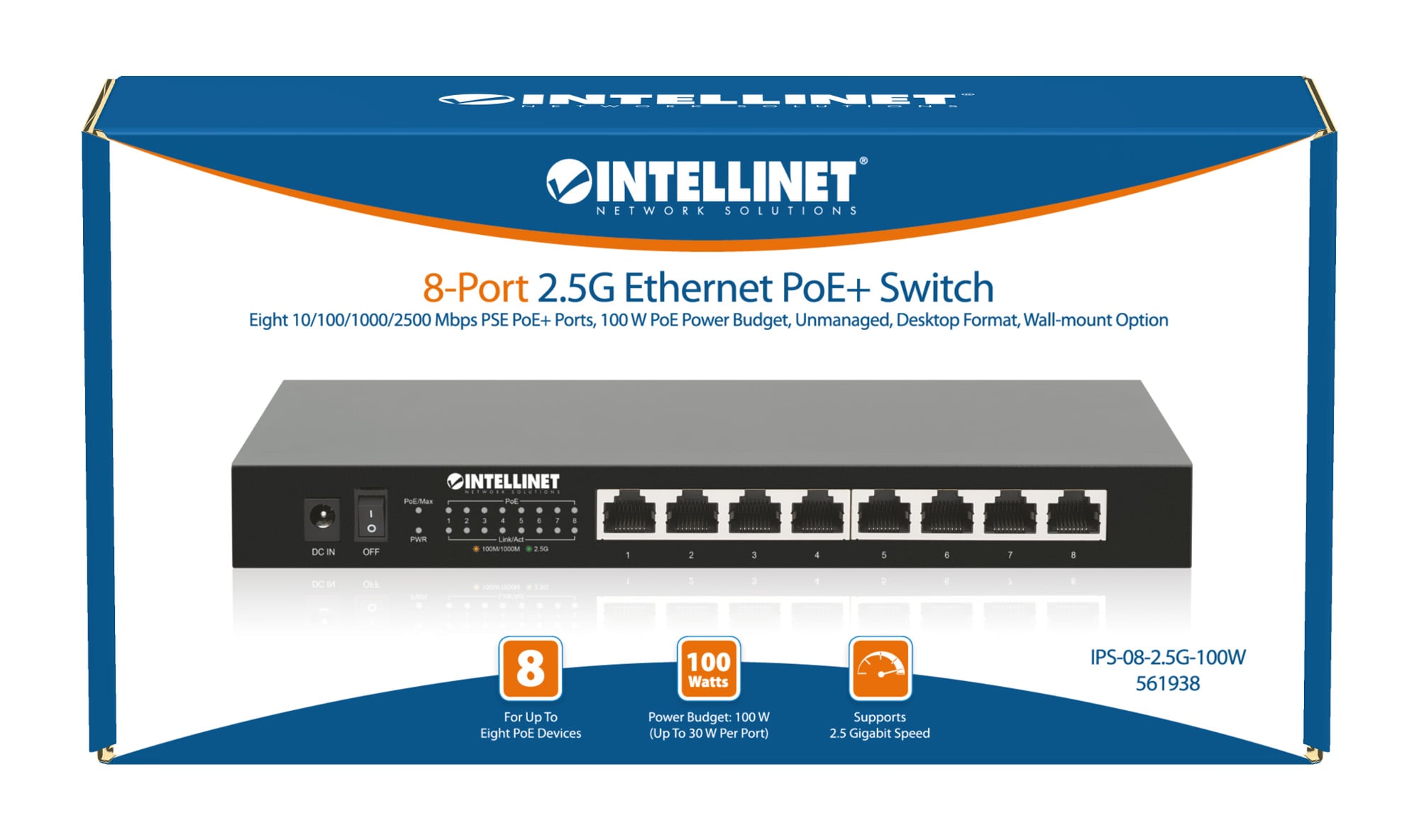 Ethernet Switch POE+ 8 Porte 2.5G - Intellinet I-SWHUB POE-938
