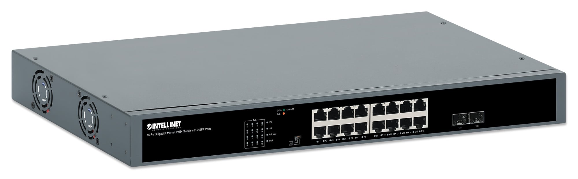 Gigabit Ethernet Switch PoE+ 16 porte con 2 porte SFP - Intellinet I-SWHUB POE-983