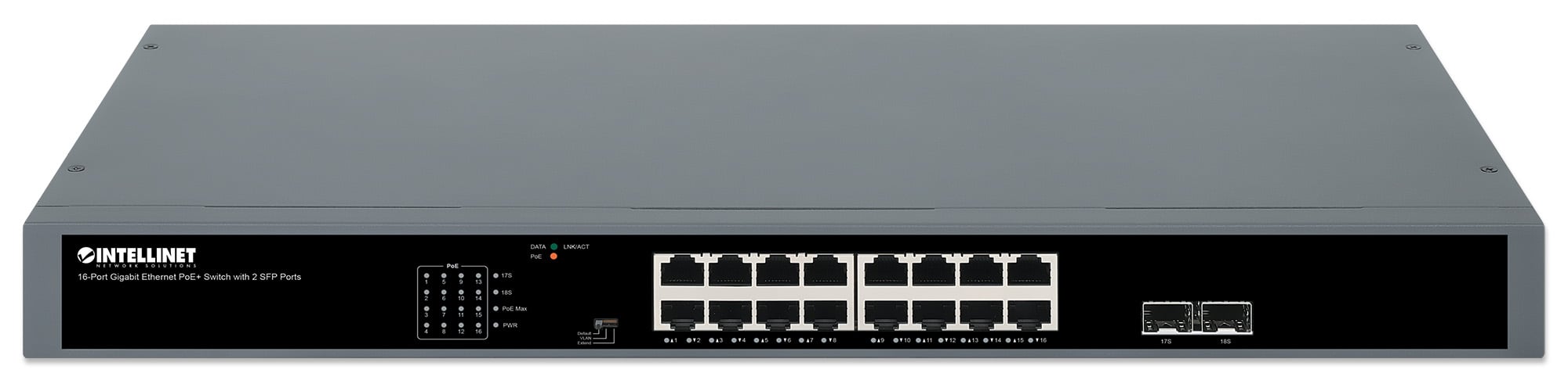 Gigabit Ethernet Switch PoE+ 16 porte con 2 porte SFP - Intellinet I-SWHUB POE-983