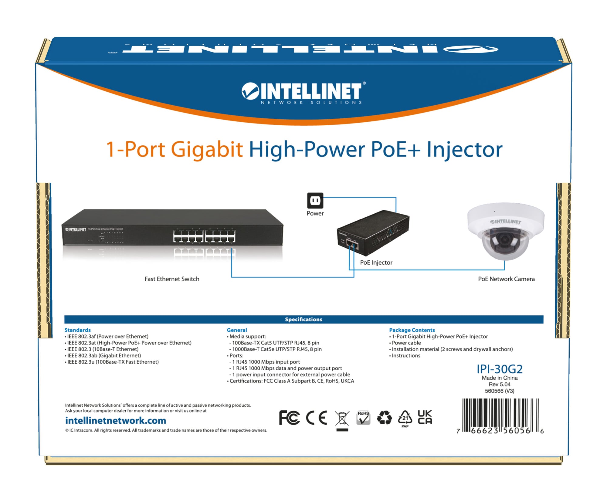 Iniettore Gigabit High-Power PoE+ - Intellinet I-SWHUB POE-GIGA