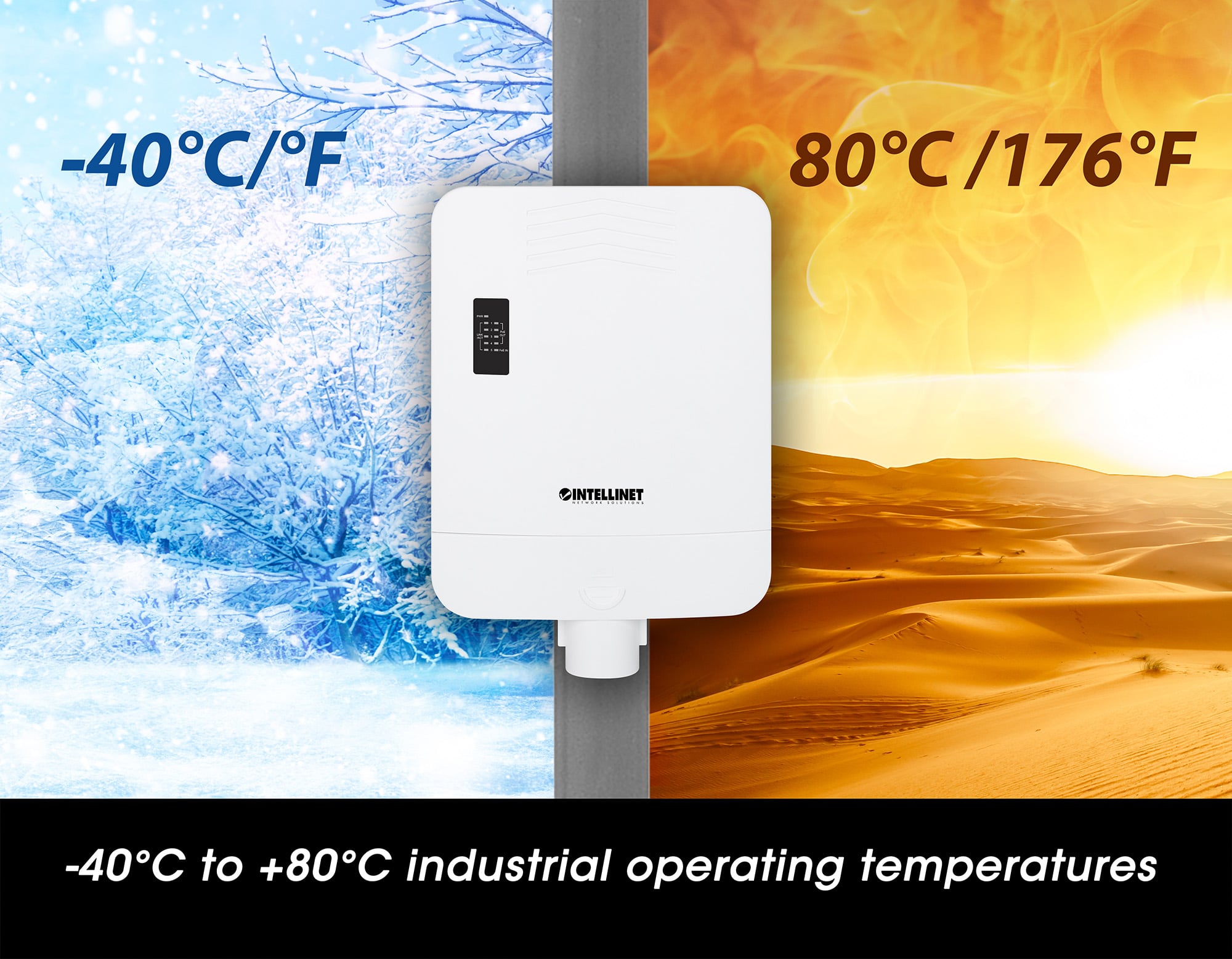 Switch Gigabit 5 porte PoE Passante / Extender 4 porte PoE+ per Esterno - Intellinet I-SWHUB POE-OUT220