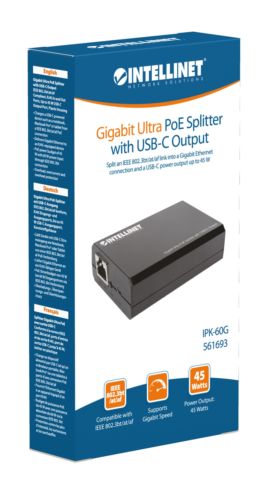 Splitter Gigabit Ultra PoE con uscita USB-C™ - Intellinet I-SWHUB POE-USBC