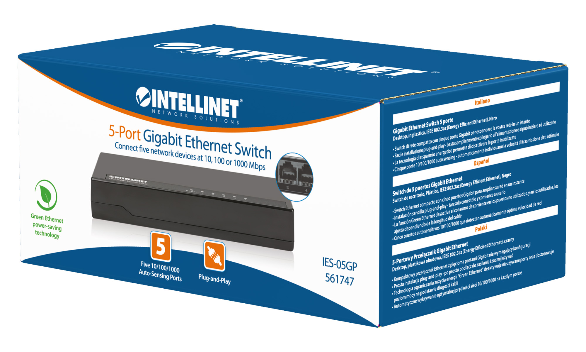 Gigabit Ethernet Switch 5 porte - Intellinet I-SWHUB SG105E