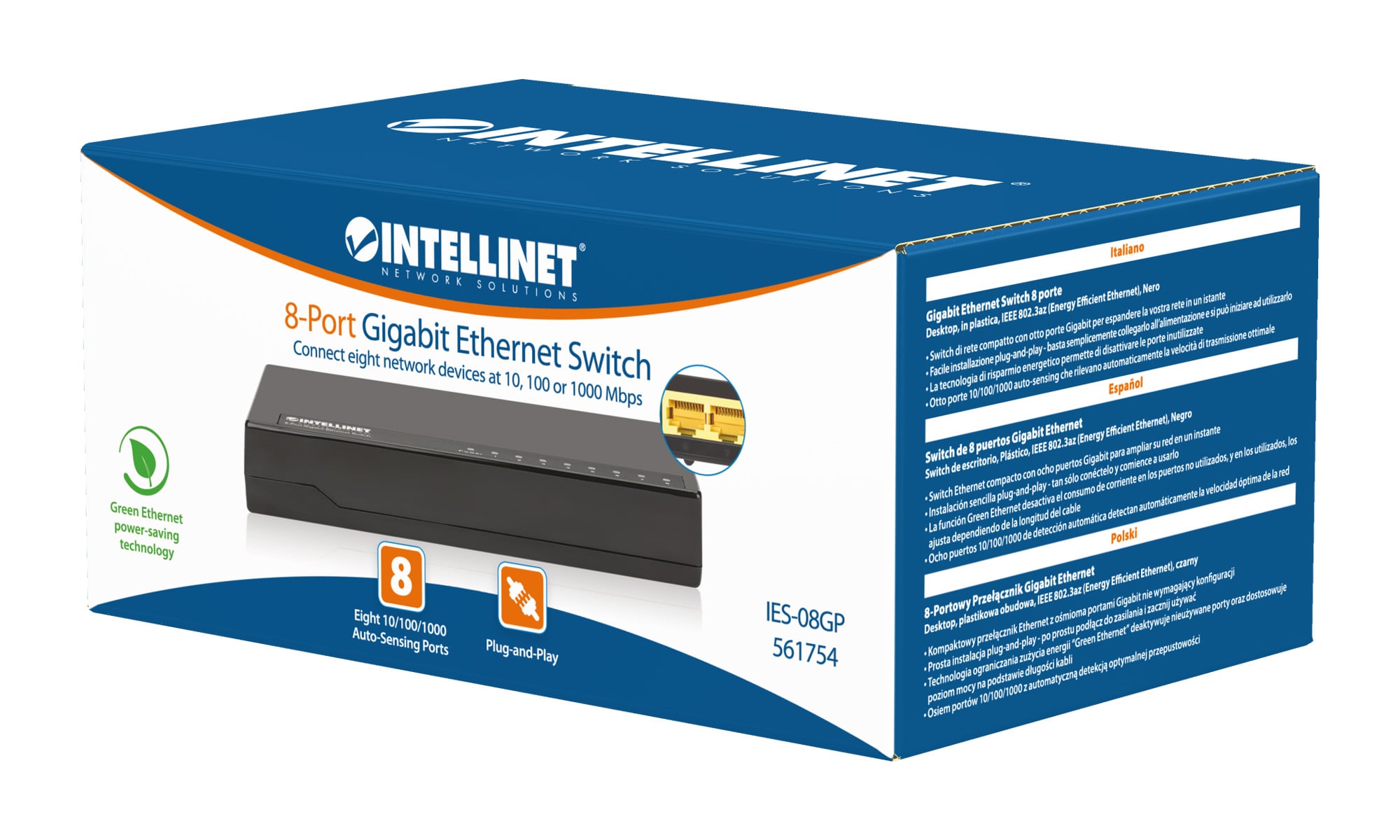 Gigabit Ethernet Switch 8 porte - Intellinet I-SWHUB SG108E