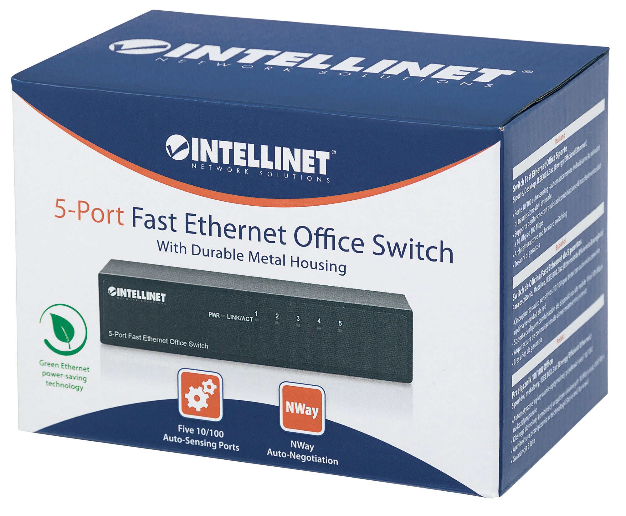 Switch Hub ethernet 10/100Mbps 5 porte desktop in metallo - Intellinet I-SWHUB-050ME