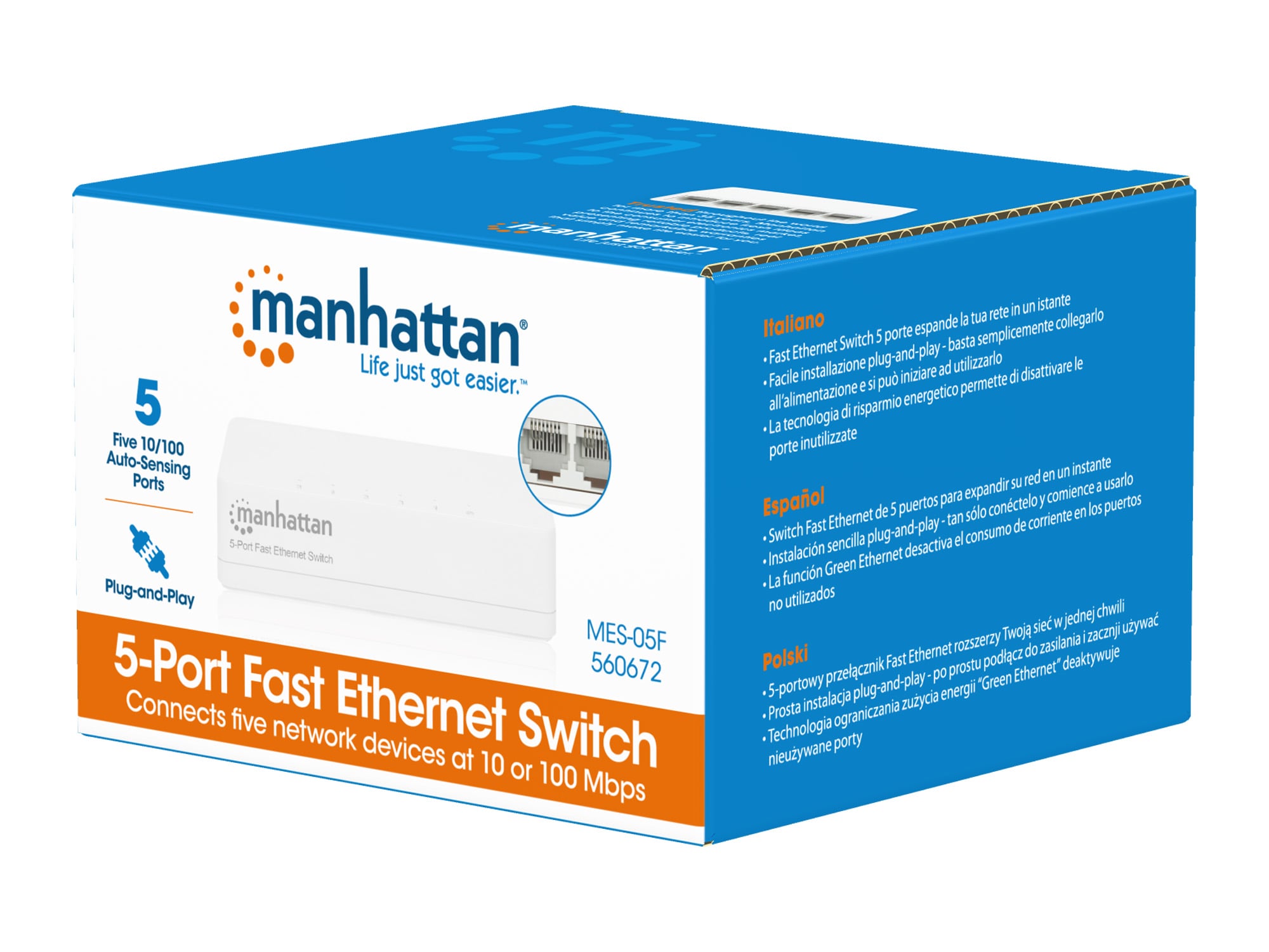 Switch Hub Office 10/100 Mbps Fast Ethernet 5 Porte - Manhattan I-SWHUB-050S