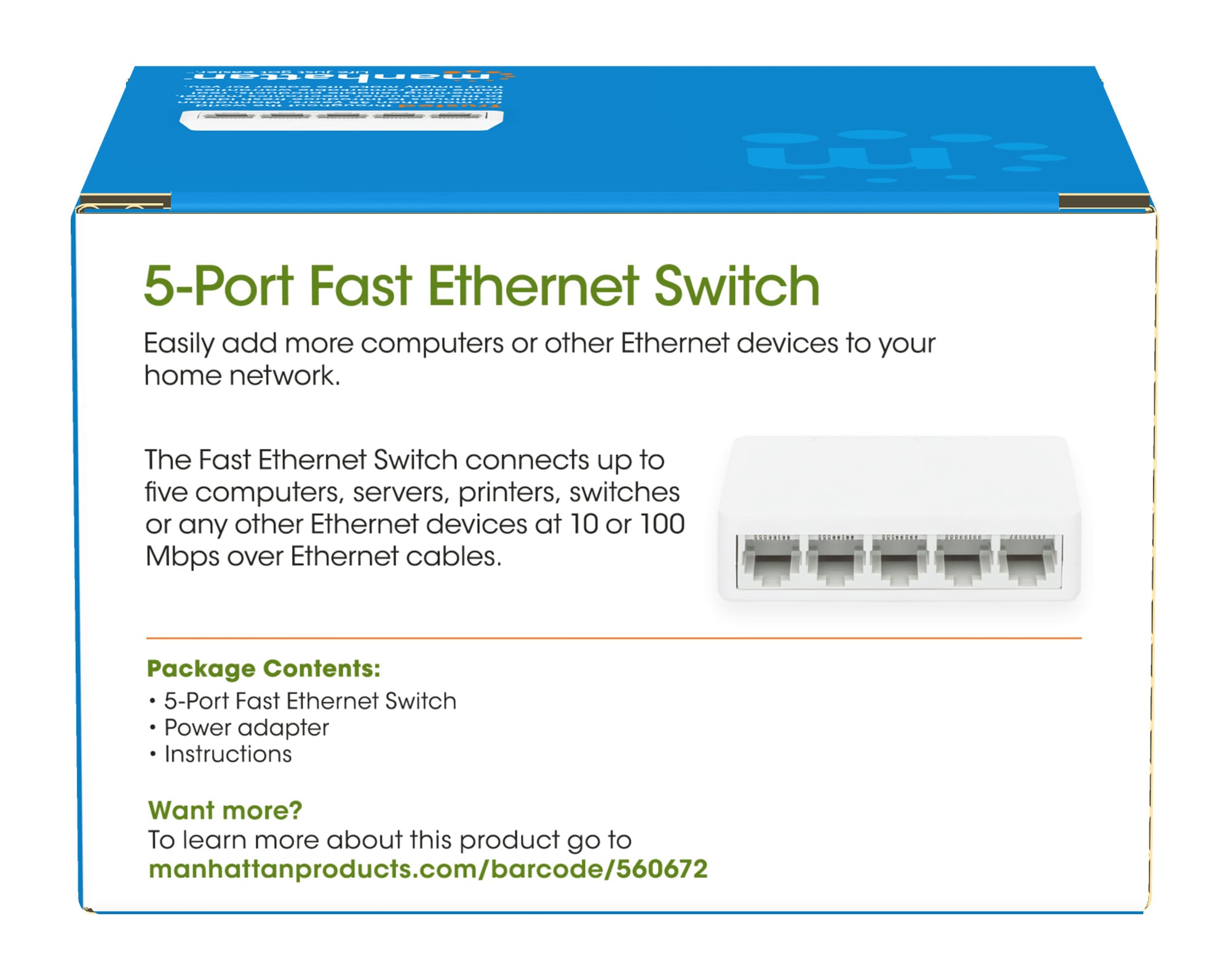 Switch Hub Office 10/100 Mbps Fast Ethernet 5 Porte - Manhattan I-SWHUB-050S