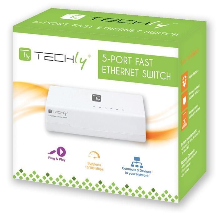 Switch Hub 10/100 Mbps Fast Ethernet 5 Porte - Techly I-SWHUB-050TY