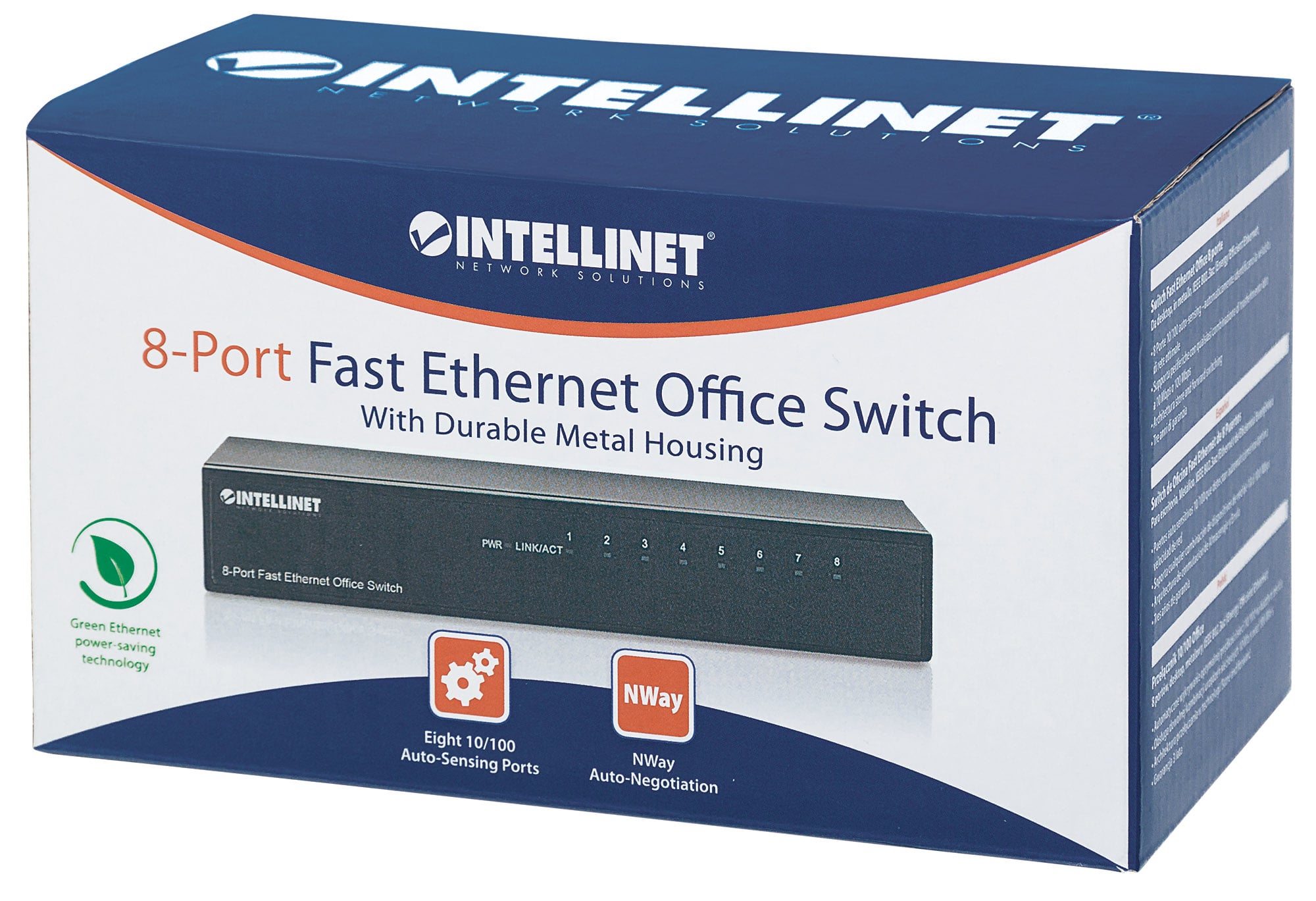 Switch Hub Ethernet 10/100Mbps 8 Porte Desktop in Metallo - Intellinet I-SWHUB-080ME