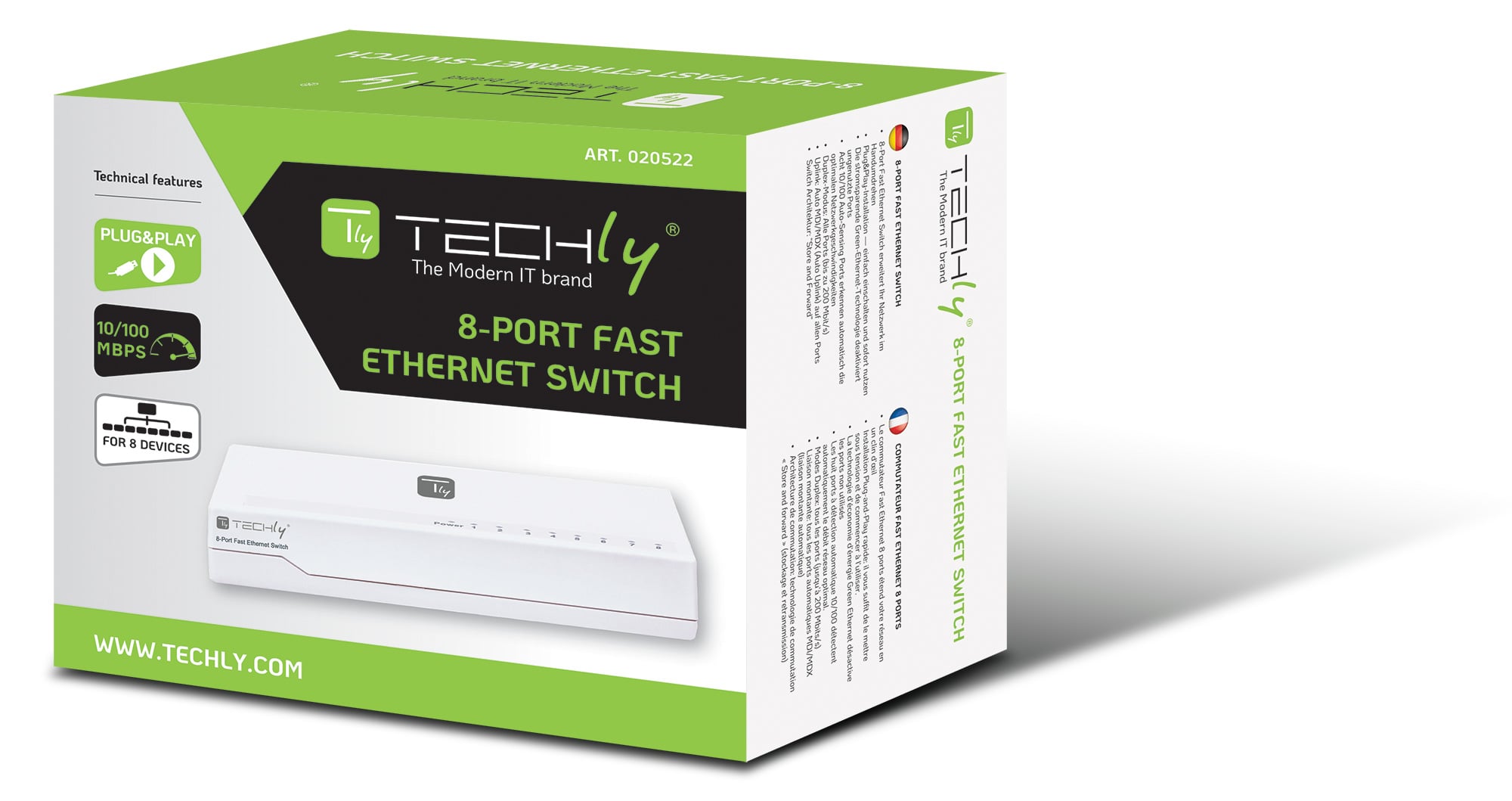 Switch Hub 10/100 Mbps Fast Ethernet 8 Porte - Techly I-SWHUB-080TY