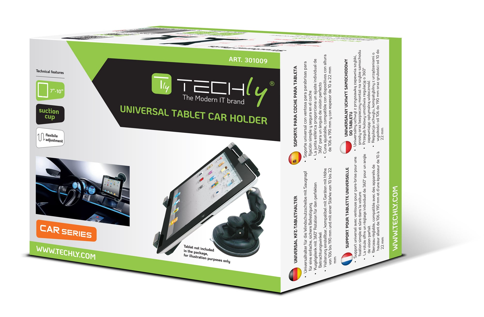 Supporto Universale da Auto con Ventosa per Tablet 7-10.1'' - Techly I-TABLET-VENT