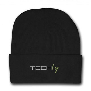 Ribbed Winter Beanie Black with Techly Logo - Techly I-TLY-BER