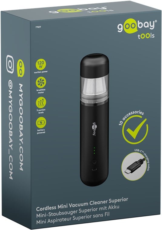Mini Aspirapolvere Superior 120 W con Batteria, Nero - Goobay I-TOOL-829