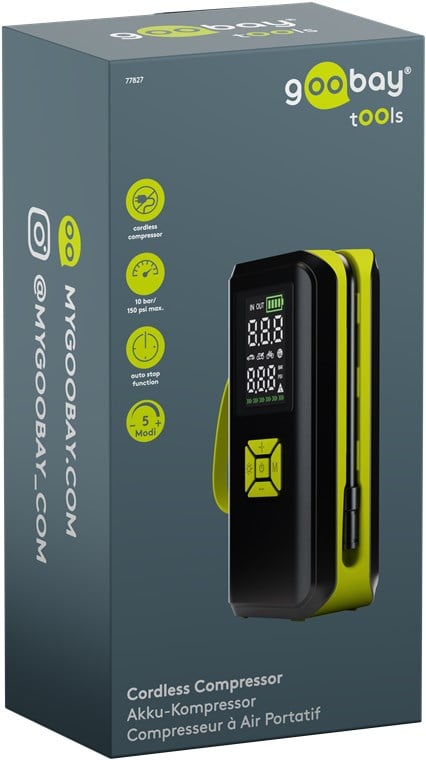 Compressore d'aria Portatile a Batteria Ricaricabile e Display a LED - Goobay I-TOOL-COMPRESSOR