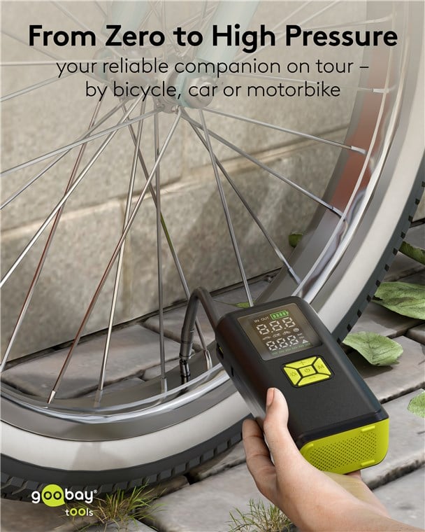 Compressore d'aria Portatile a Batteria Ricaricabile e Display a LED - Goobay I-TOOL-COMPRESSOR