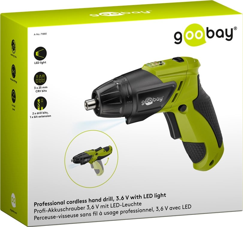 Trapano Professionale Avvitatore a Batteria 3,6V con Luce LED - Goobay I-TOOL-DRILL36
