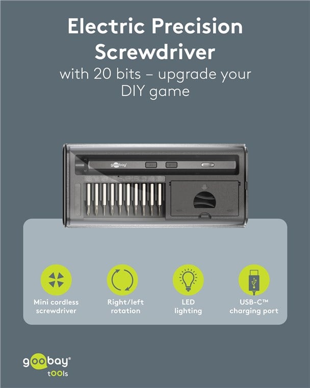 Set Cacciavite Elettrico con 20 Punte di Precisione - Goobay I-TOOL-ES20