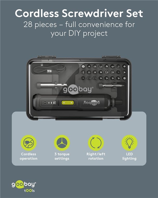 Set Mini Avvitatore a Batteria 28pz con Punte di Precisione - Goobay I-TOOL-ES28