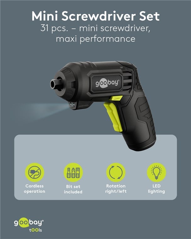 Set 31 Pezzi Mini Avvitatore a Batteria con Punte di Precisione - Goobay I-TOOL-ES31