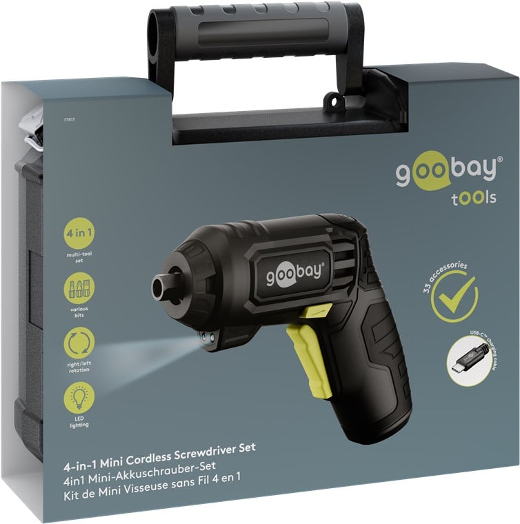 Set 35 Pezzi Mini Avvitatore a Batteria 4 in 1 con Punte di Precisione - Goobay I-TOOL-ES35