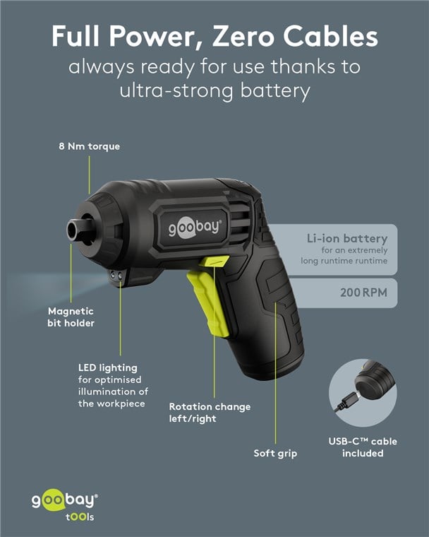 Set 35 Pezzi Mini Avvitatore a Batteria 4 in 1 con Punte di Precisione - Goobay I-TOOL-ES35