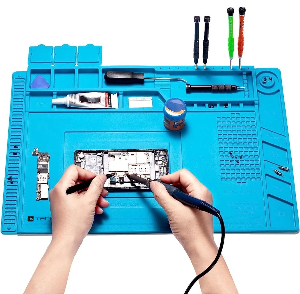 Tappeto da Saldatura e Riparazione Antiscivolo Magnetico 45 x 30 cm in Silicone Blu - Techly I-TOOL-REPAIR-MAT