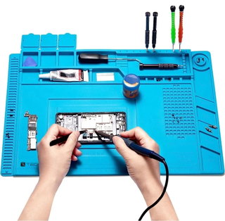 Tappeto da Saldatura e Riparazione Antiscivolo Magnetico 45x30 cm in Silicone Blu - Techly I-TOOL-REPAIR-MAT