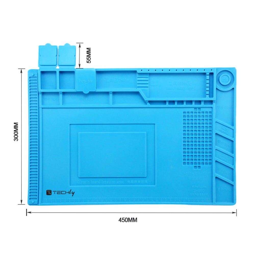 Tappeto da Saldatura e Riparazione Antiscivolo Magnetico 45 x 30 cm in Silicone Blu - Techly I-TOOL-REPAIR-MAT