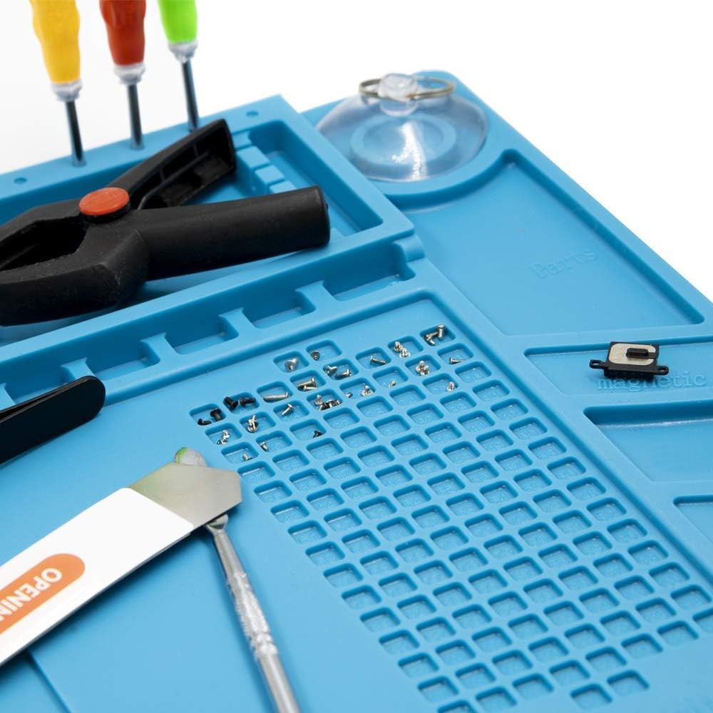 Tappeto da Saldatura e Riparazione Antiscivolo Magnetico 45 x 30 cm in Silicone Blu - Techly I-TOOL-REPAIR-MAT