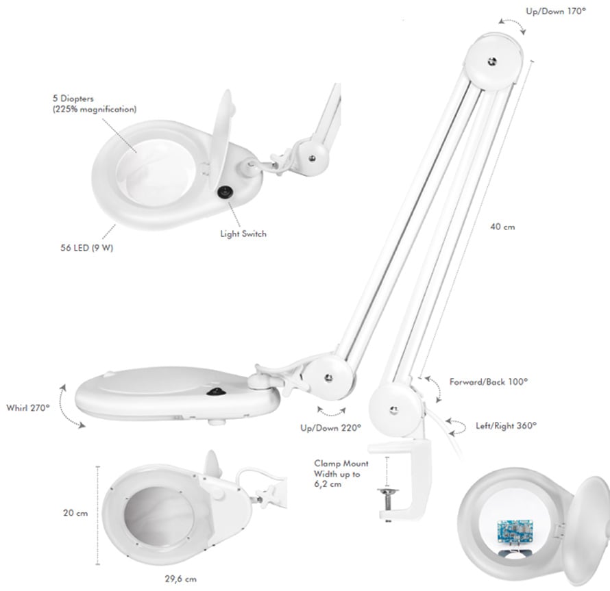 Lampada LED con Lente d'ingrandimento a 5 Diottrie Attacco a Morsetto - Logilink I-TOOL-SD-058