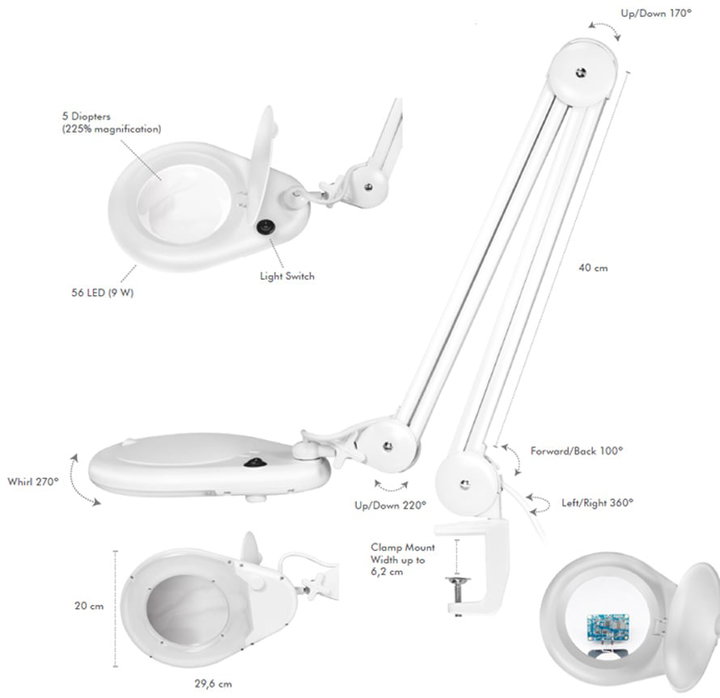 Lampada LED con Lente d'Ingrandimento 5 Diottrie Attacco a Morsetto - Logilink I-TOOL-SD-058