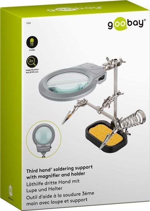 Three-Arm Soldering Support with LED Lens and Sponge - Goobay I-TOOL-SD-226