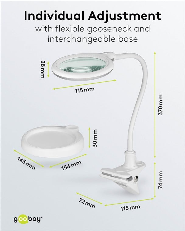 Lampada LED con Lente d'ingrandimento Base di Appoggio e Clip da Tavolo 6W Bianco - Goobay I-TOOL-SD-359