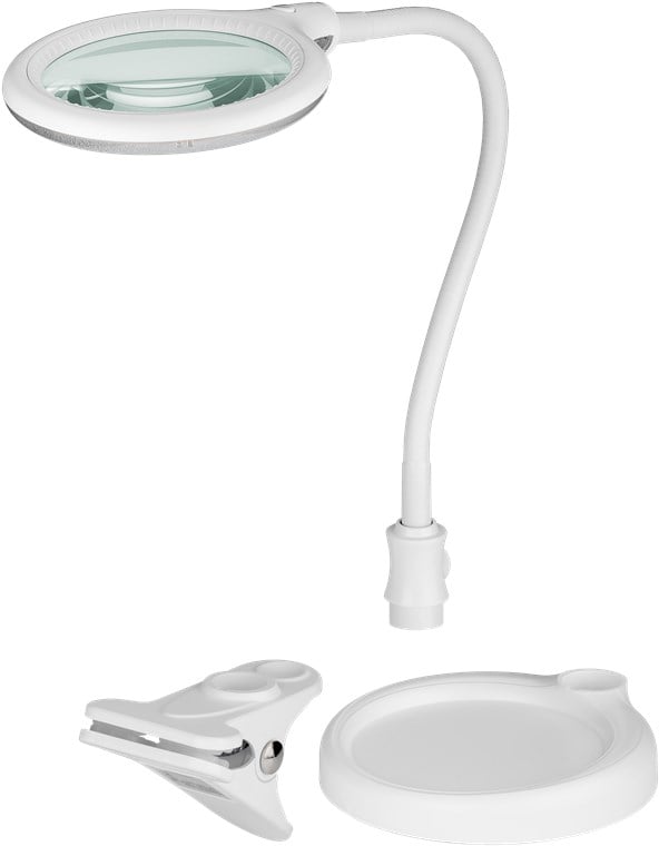 Lampada LED con Lente d'ingrandimento Base di Appoggio e Clip da Tavolo 6W Bianco - Goobay I-TOOL-SD-359
