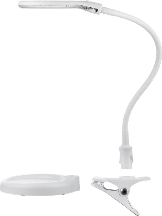 Lampada LED con Lente d'ingrandimento Base di Appoggio e Clip da Tavolo 6W Bianco - Goobay I-TOOL-SD-359