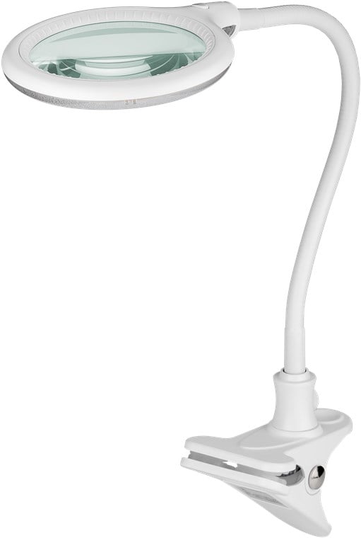 Lampada LED con Lente d'ingrandimento Base di Appoggio e Clip da Tavolo 6W Bianco - Goobay I-TOOL-SD-359