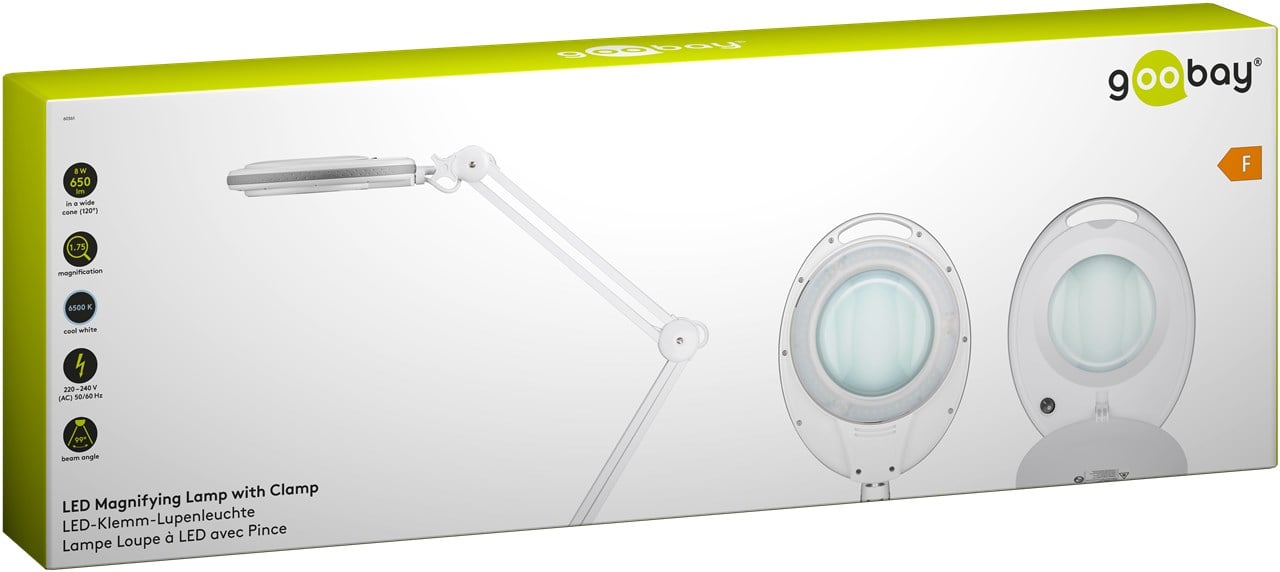 Lampada LED con Lente d'ingrandimento a 3 Diottrie 8W Attacco a Morsetto - Goobay I-TOOL-SD-650