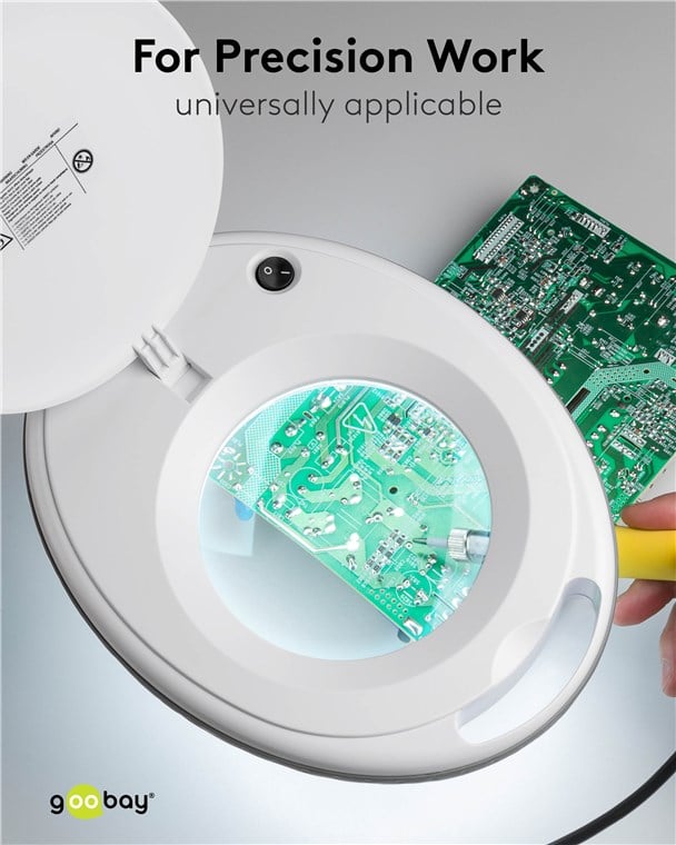 Lampada LED con Lente d'ingrandimento a 3 Diottrie 8W Attacco a Morsetto - Goobay I-TOOL-SD-650