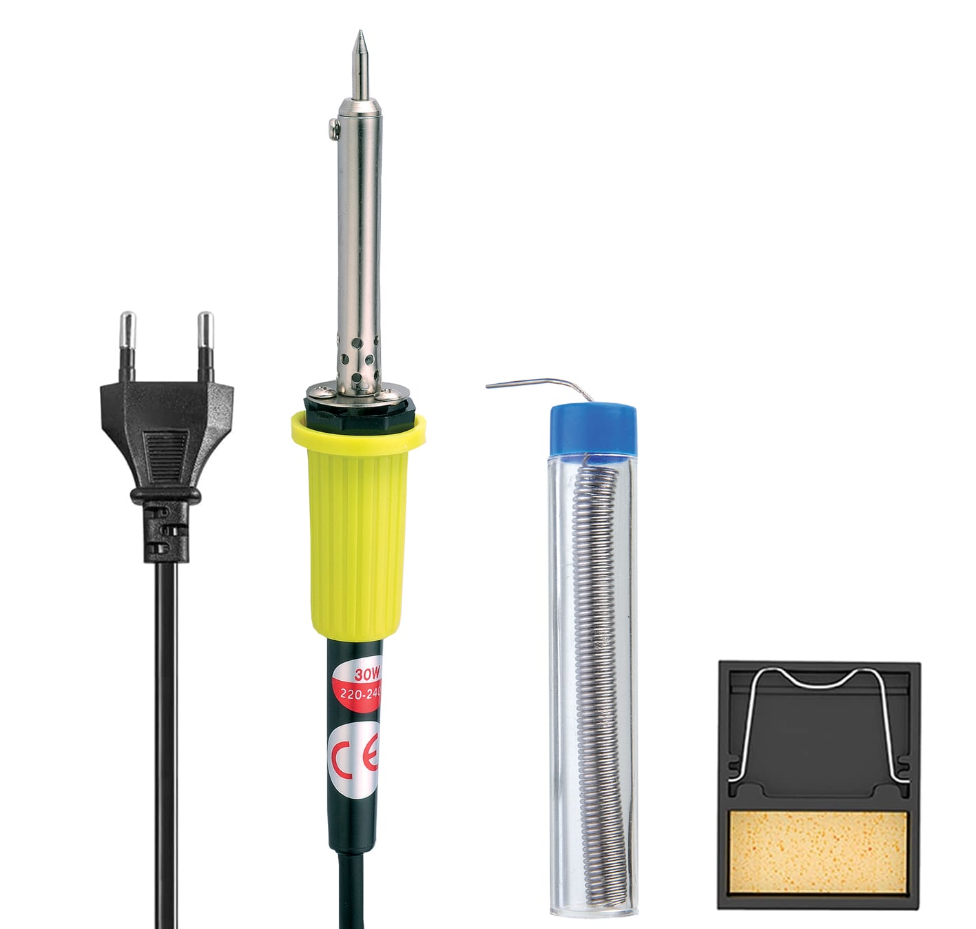 Kit per Saldatura 3 Pezzi con Stagnatore 30 Watt Supporto con Spugna e Stagno - Manhattan I-TOOL-SD-K902