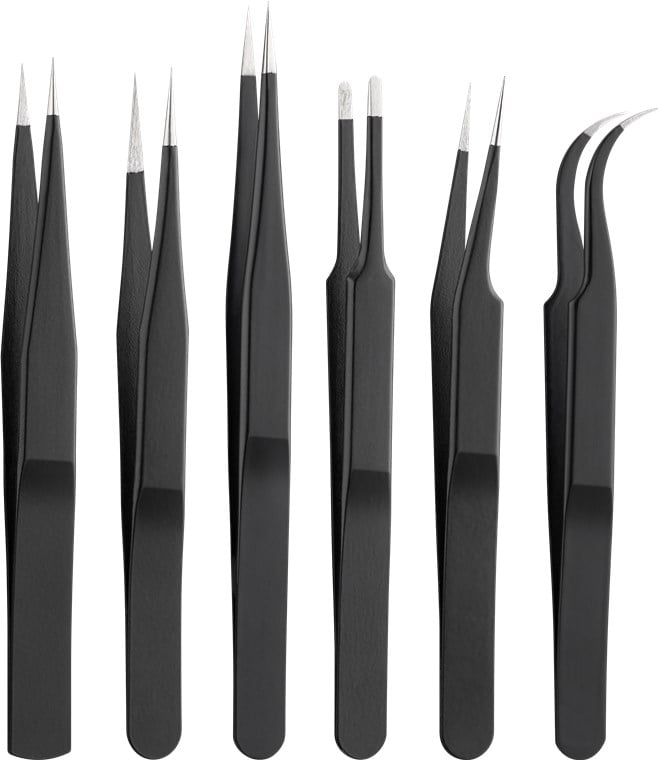 Kit 6 Pinzette di Precisione a Punta Piatta a Croce e Antistatiche in acciaio INOX - Goobay I-TOOL-SP-106