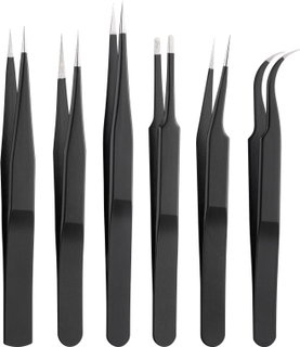 Kit 6 pinzette di precisione a punta piatta a croce e antistatiche in acciaio INOX - Goobay I-TOOL-SP-106