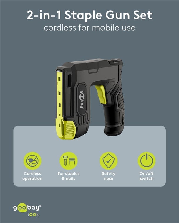Graffettatrice Sparachiodi Elettrica 2in1 con Batteria - Goobay I-TOOL-STAPLE